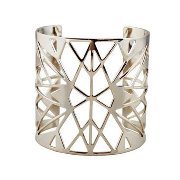 Silver Diamond Patterned Hollow Cuff Bangle