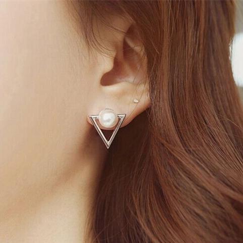 Geometric Triangle With Authentic Pearl Earrings