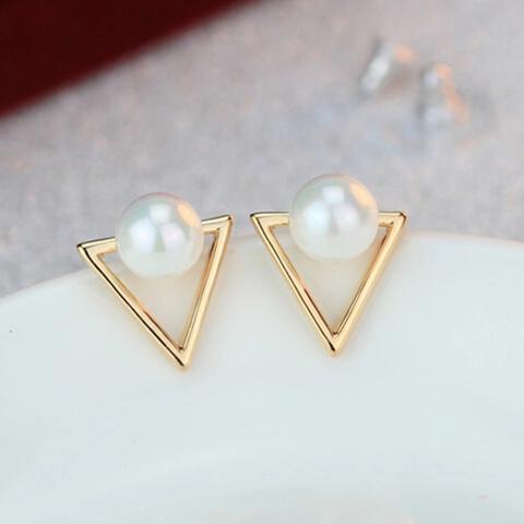 Geometric Triangle With Authentic Pearl Earrings