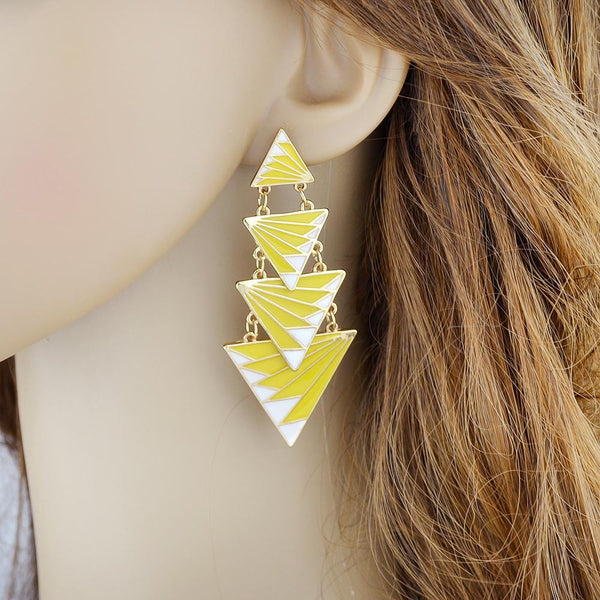 Enamel Geometric Drop Earrings