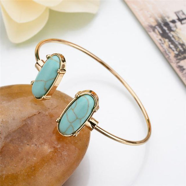 Oval Stone Thin Band Bangle