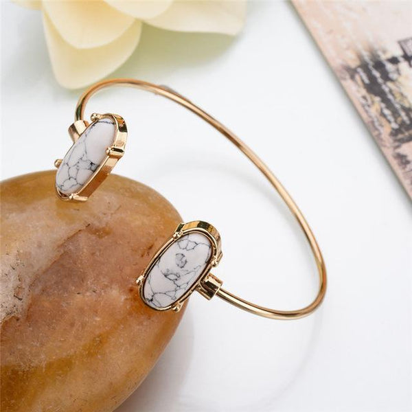 Oval Stone Thin Band Bangle